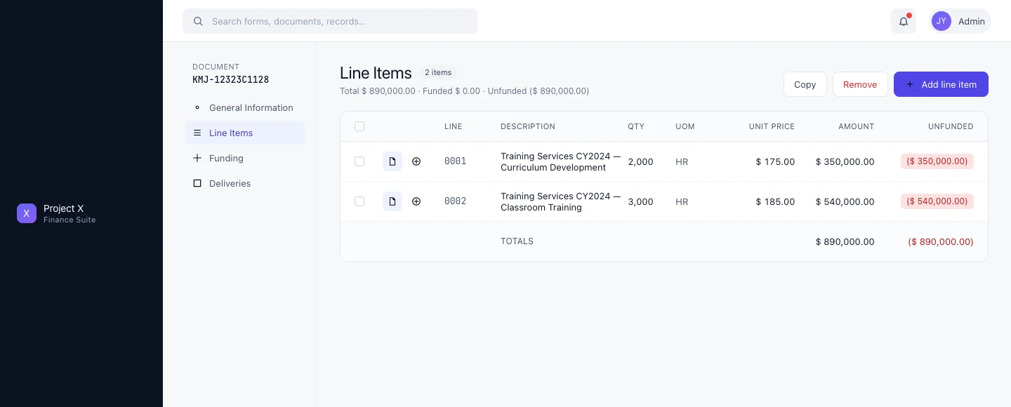 Itemized Request — Line Items